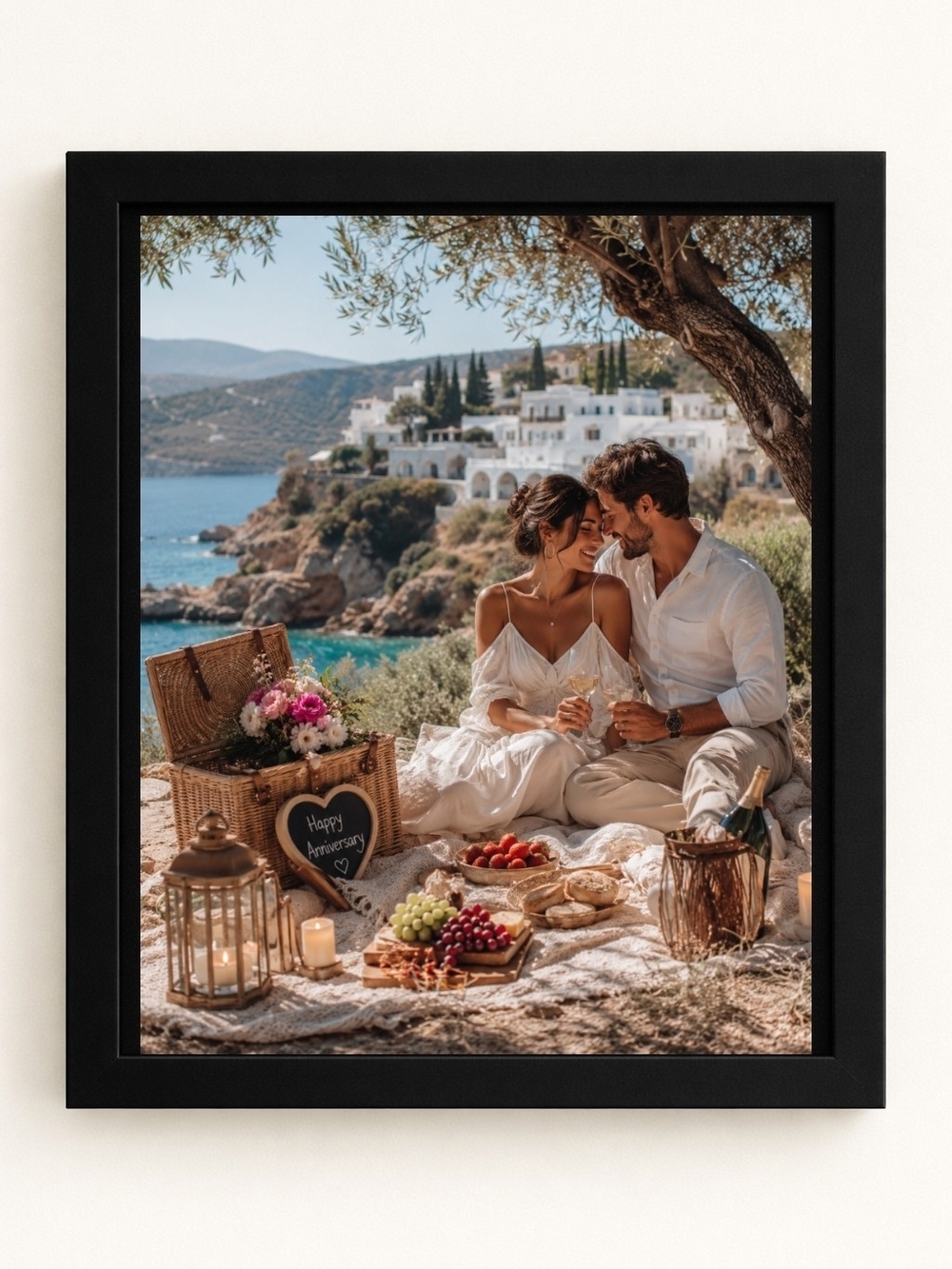 Romantic Coastal Picnic A.I. Art Print - 8x10 Frame